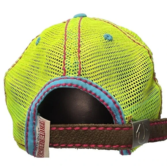 Vintage True Religion Malibu Trucker Hat Purple Neon Green  display picture 3
